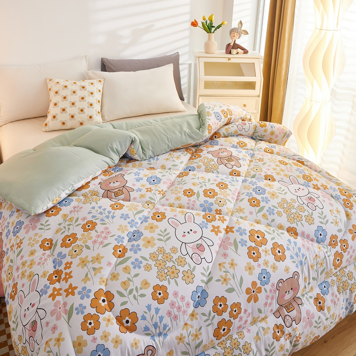 91家纺网 家纺一手货源 找家纺 赢盛家纺 2025新款冬被被芯化纤被水洗棉学生宿舍被子 情意正浓