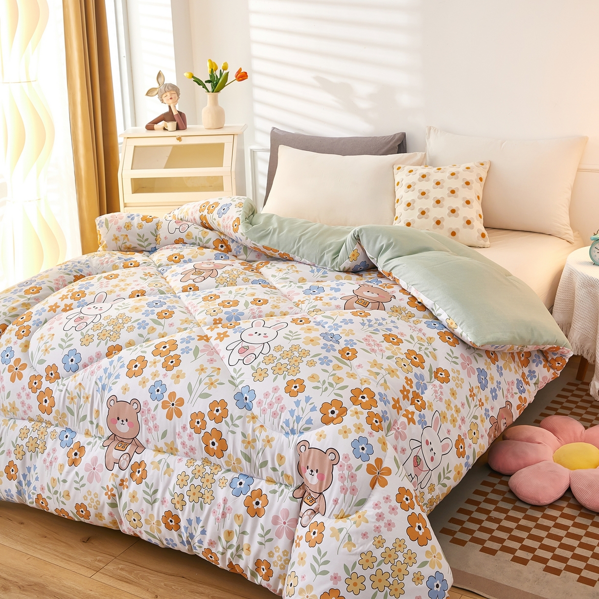 91家纺网 家纺一手货源 找家纺 赢盛家纺 2025新款冬被被芯化纤被水洗棉学生宿舍被子 情意正浓