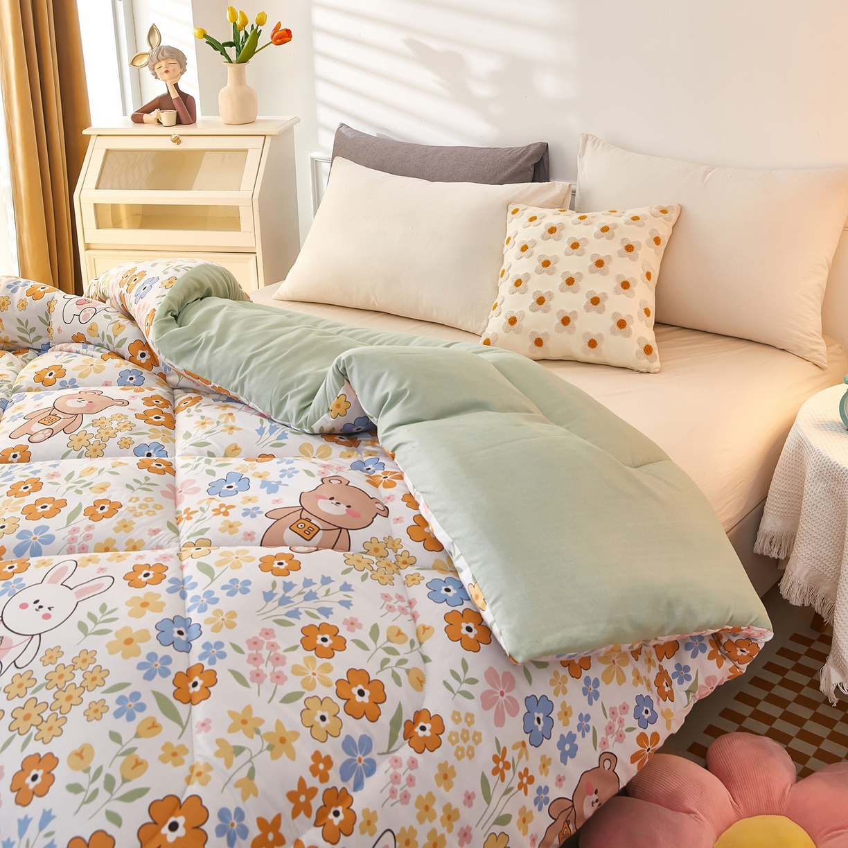 91家纺网 家纺一手货源 找家纺 赢盛家纺 2025新款冬被被芯化纤被水洗棉学生宿舍被子 情意正浓