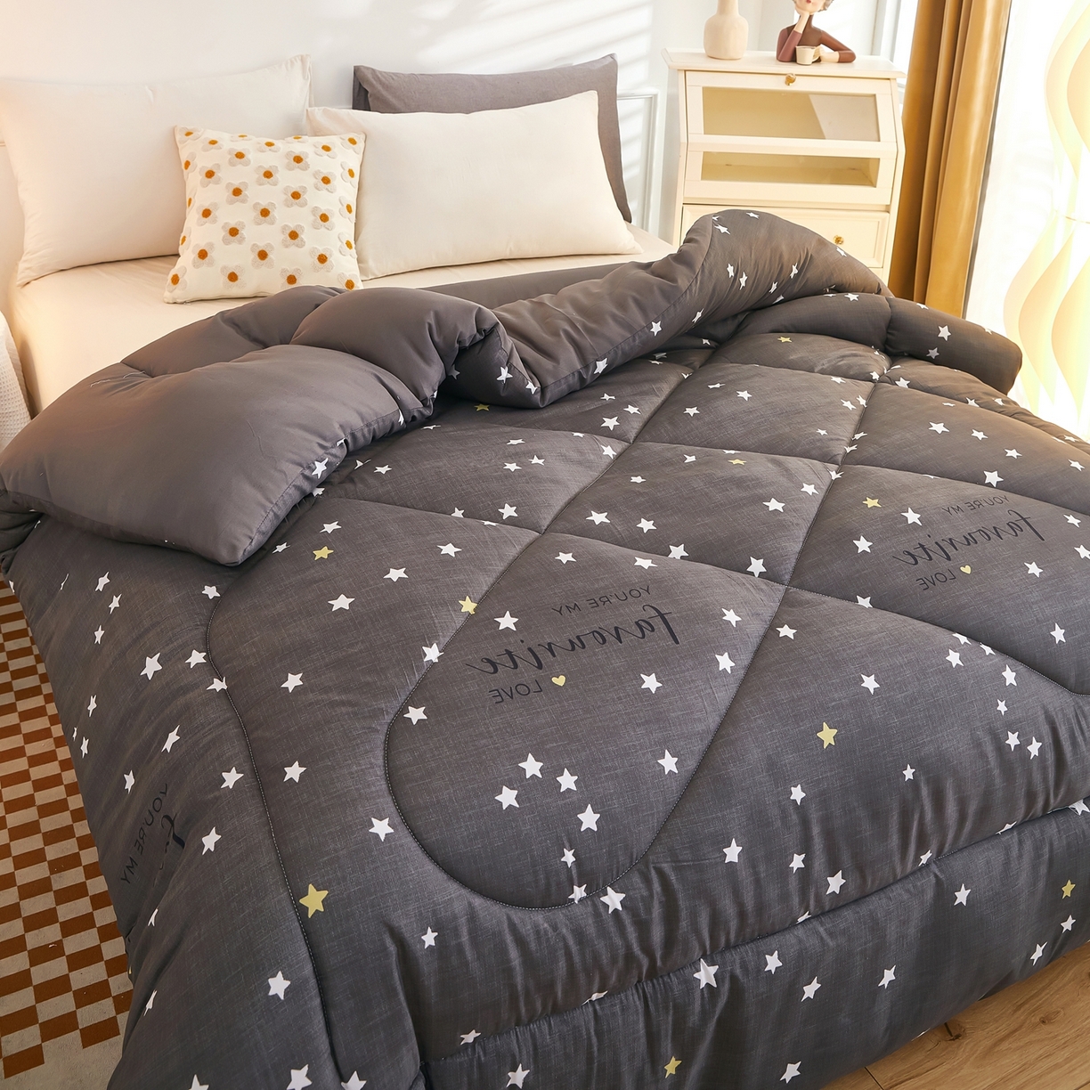 91家纺网 家纺一手货源 找家纺 赢盛家纺 2025新款冬被被芯化纤被水洗棉学生宿舍被子 愿望星空