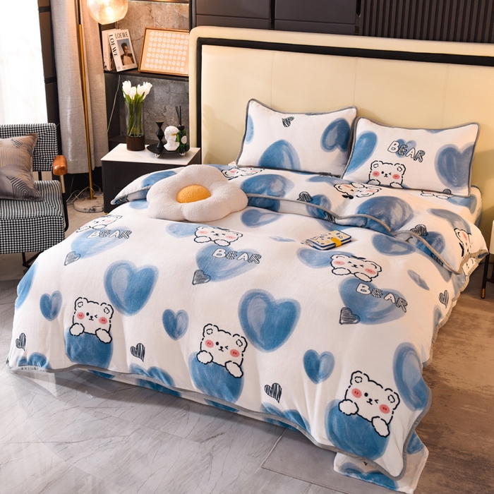 91家纺网 家纺一手货源 找家纺 518 高克重200g印花牛奶绒单被套（支持定制任意尺寸）爱心熊