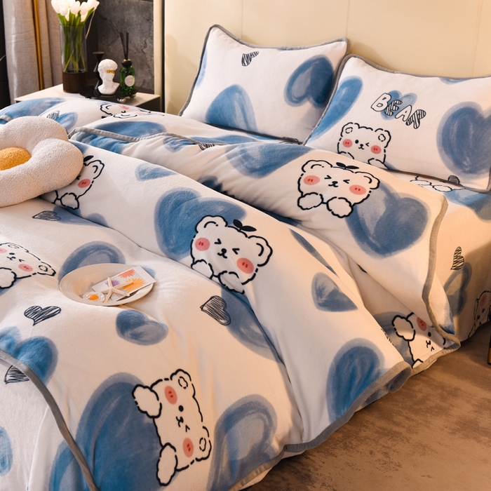 518 高克重200g印花牛奶绒单被套（支持定制任意尺寸）爱心熊