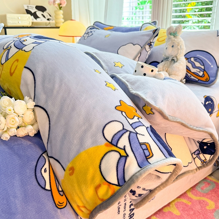 518 高克重200g印花牛奶绒单被套（支持定制任意尺寸） 遨游太空蓝