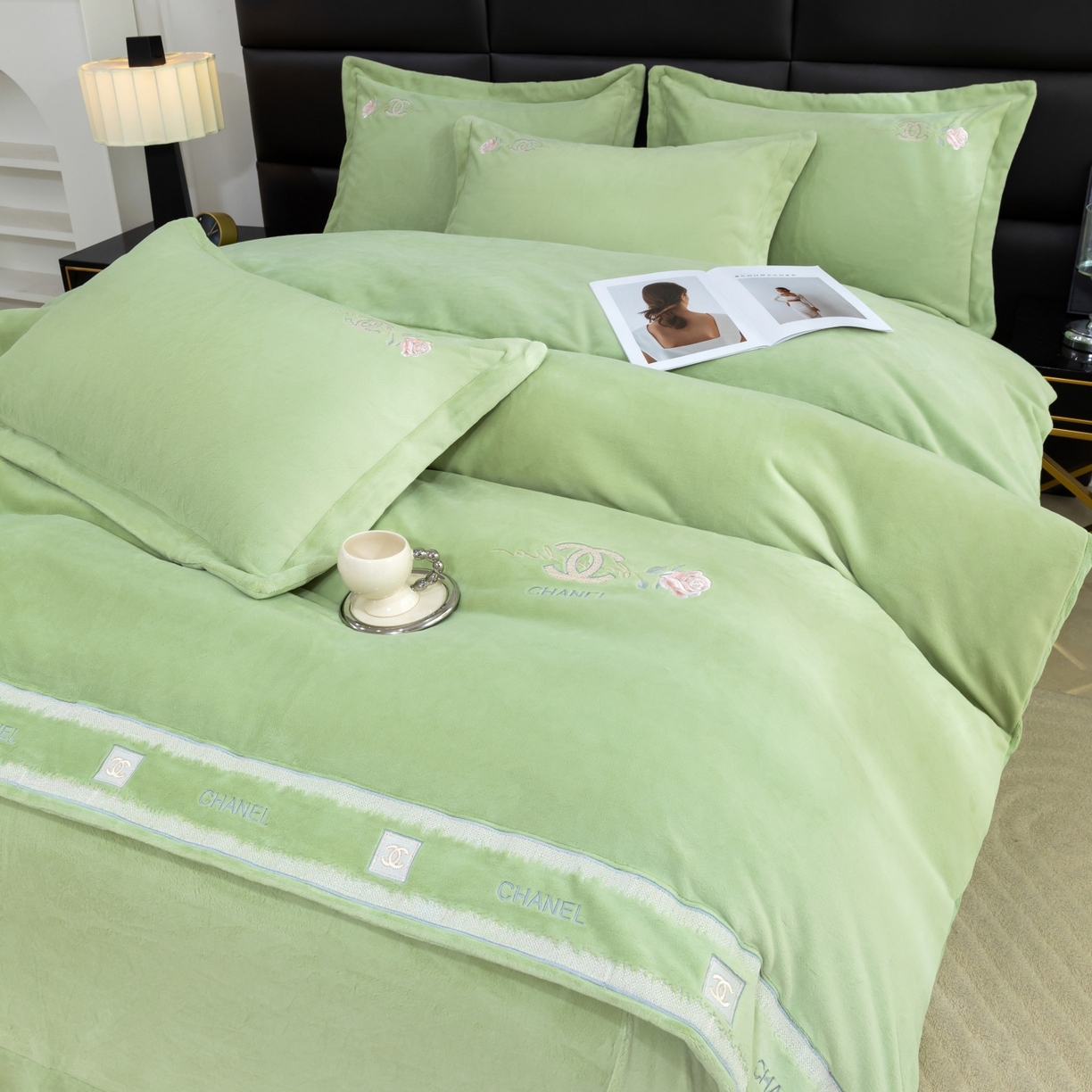 优姿家纺 2025新款75D全光慕丝绒保暖四件套-贵族生活 贵族生活-抹茶绿