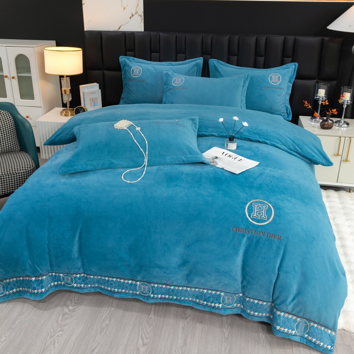 91家纺网 家纺一手货源 找家纺 （总）优姿家纺 2025新款75D全光慕丝绒保暖四件套-摩登时代