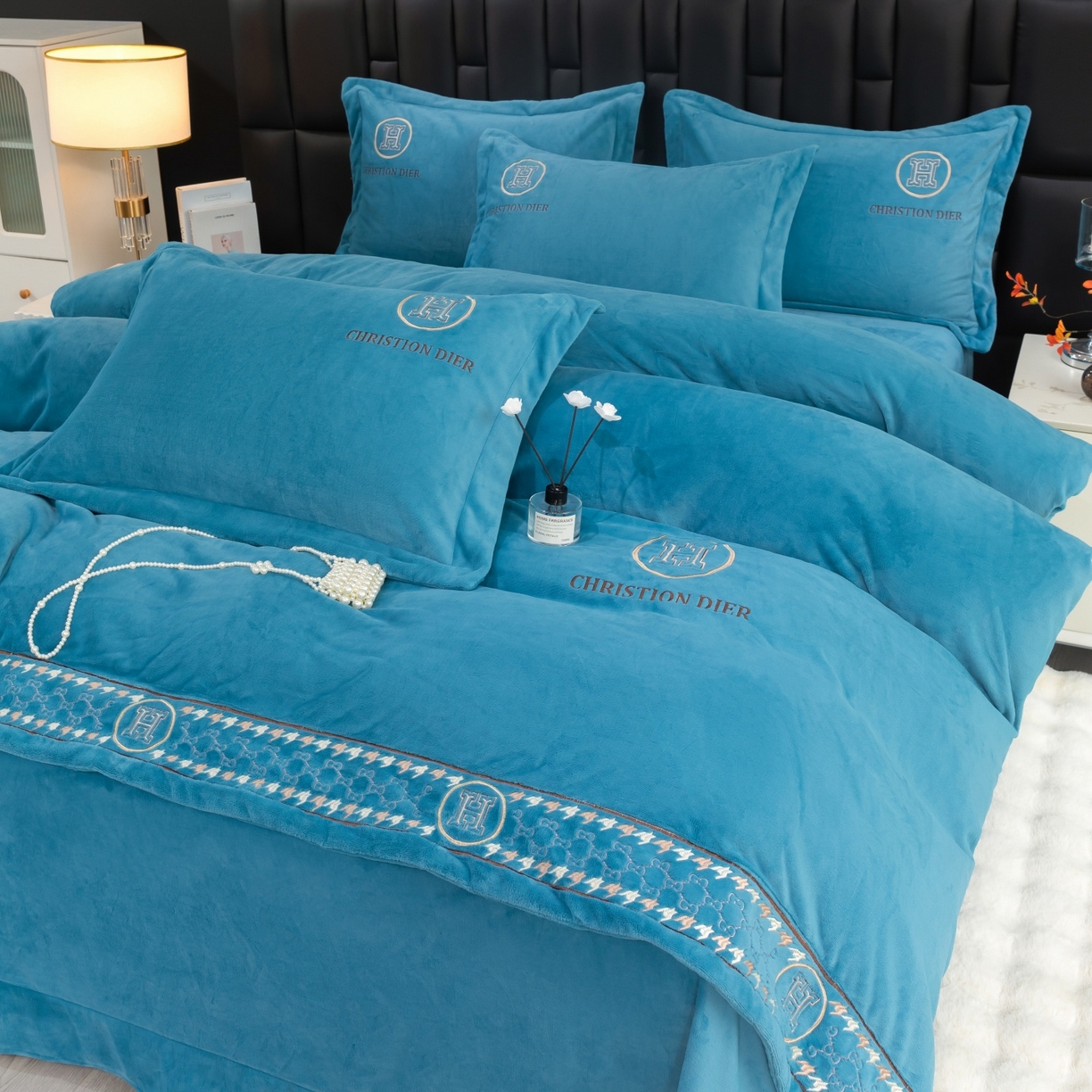 优姿家纺 2025新款75D全光慕丝绒保暖四件套-摩登时代 摩登时代-宝石蓝