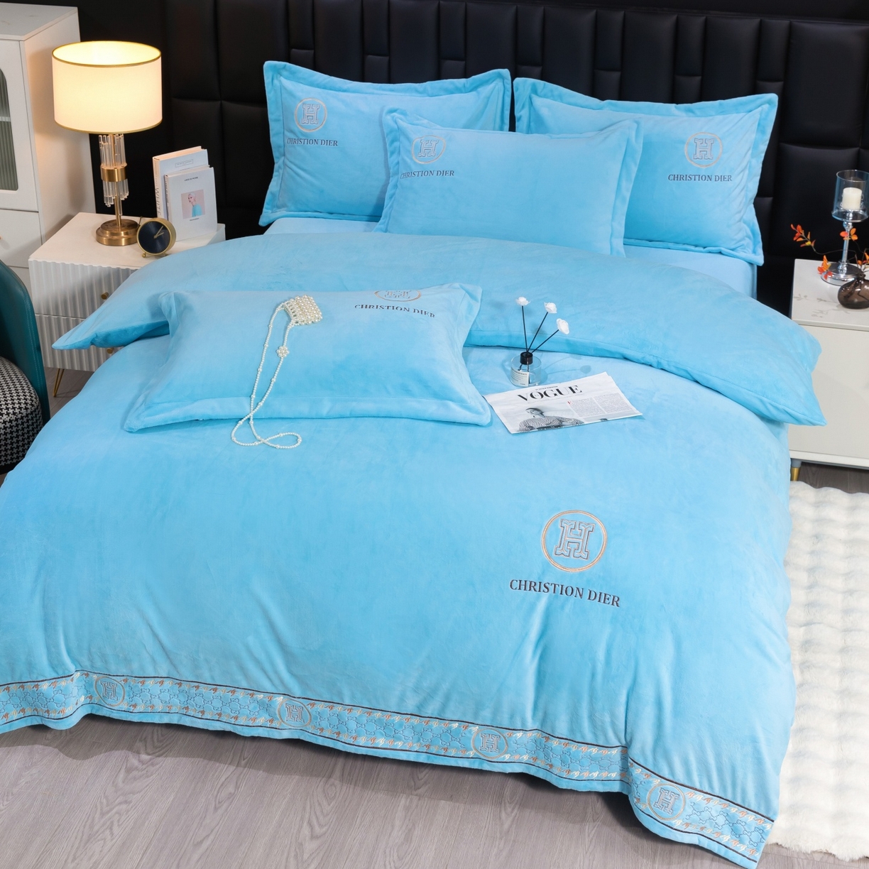 91家纺网 家纺一手货源 找家纺 优姿家纺 2025新款75D全光慕丝绒保暖四件套-摩登时代 摩登时代-天兰