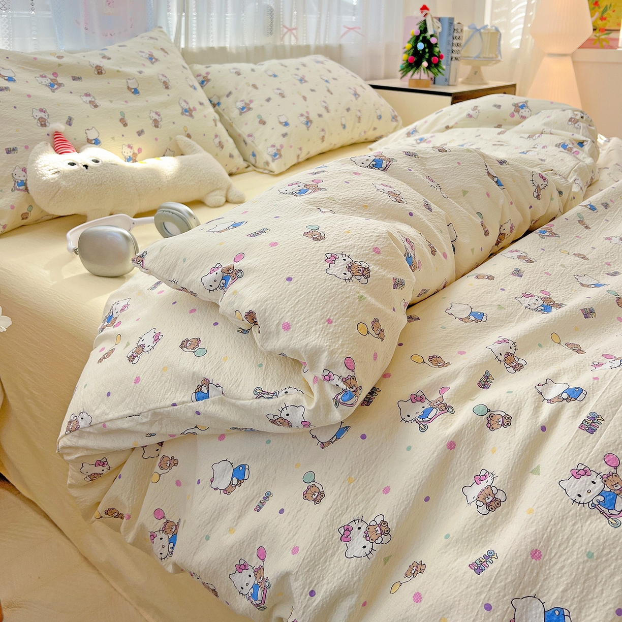 91家纺网 家纺一手货源 找家纺 （总）奈颜 2025新款三丽鸥爆款云感双层纱印花四件套学生宿舍三件套-含防伪吊牌-提供买家秀