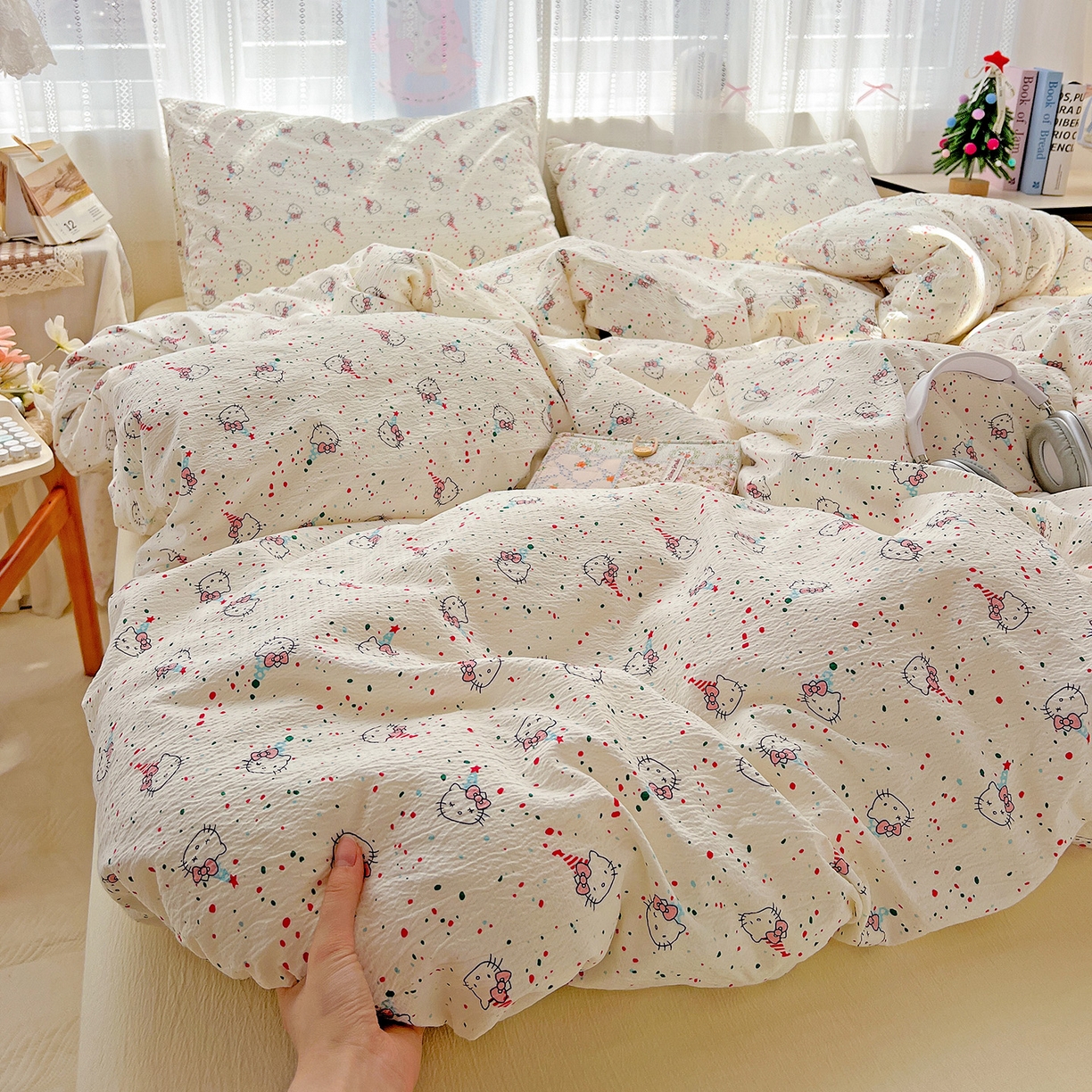 91家纺网 家纺一手货源 找家纺 （总）奈颜 2025新款三丽鸥爆款云感双层纱印花四件套学生宿舍三件套-含防伪吊牌-提供买家秀