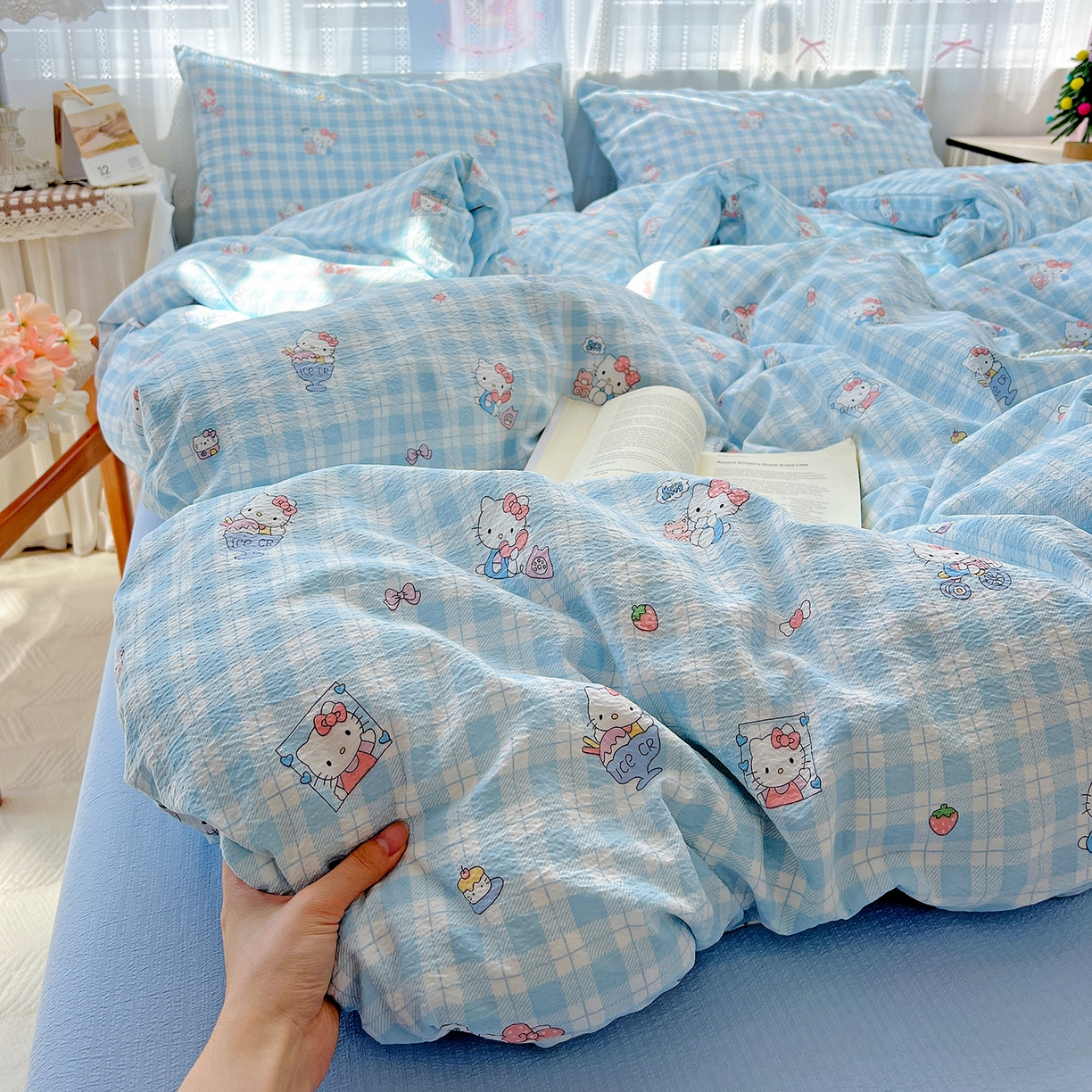 91家纺网 家纺一手货源 找家纺 （总）奈颜 2025新款三丽鸥爆款云感双层纱印花四件套学生宿舍三件套-含防伪吊牌-提供买家秀