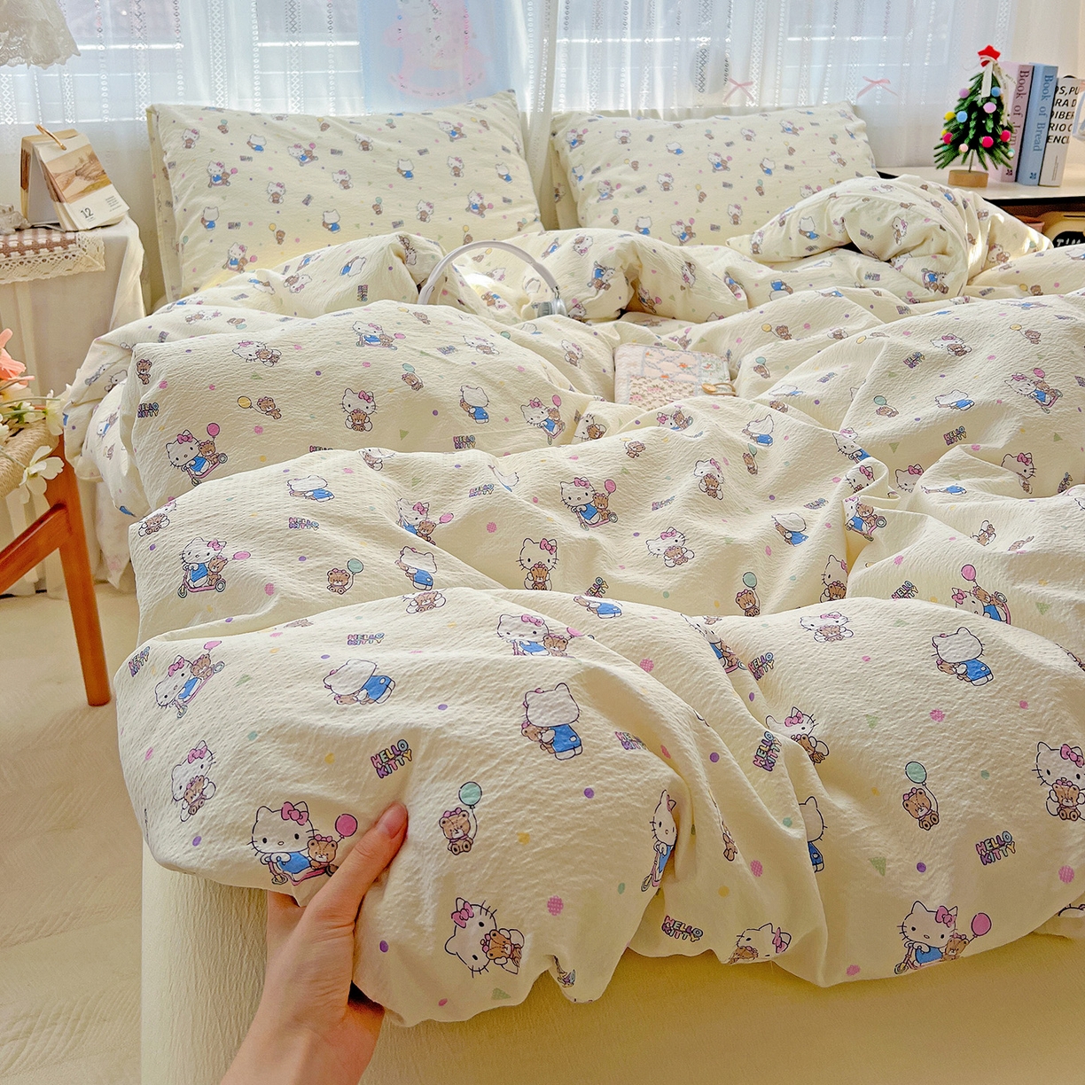 奈颜 2025新款三丽鸥爆款云感双层纱印花四件套学生宿舍三件套-含防伪吊牌-提供买家秀 KT派对