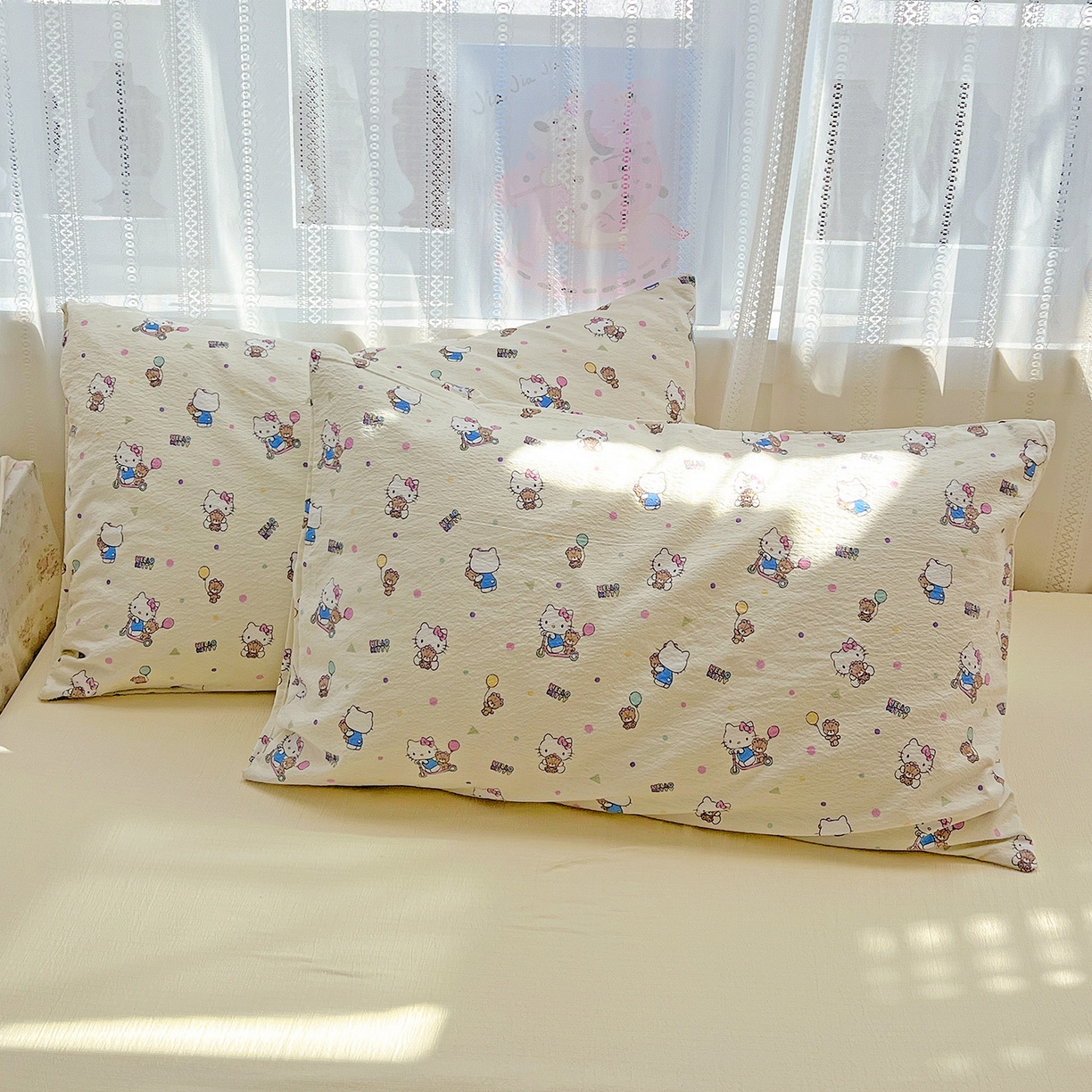 91家纺网 家纺一手货源 找家纺 奈颜 2025新款三丽鸥爆款云感双层纱印花四件套学生宿舍三件套-含防伪吊牌-提供买家秀 KT派对