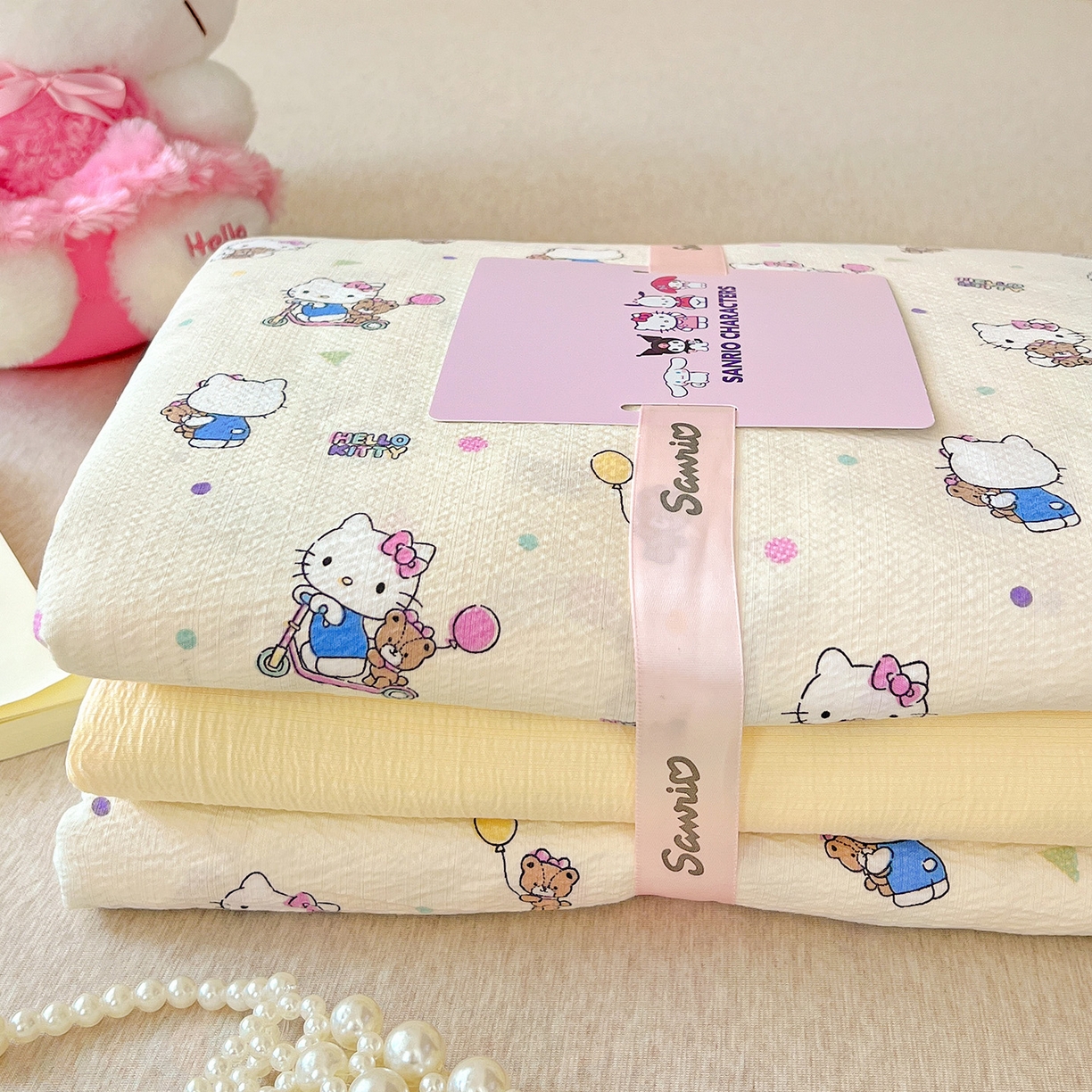 91家纺网 家纺一手货源 找家纺 奈颜 2025新款三丽鸥爆款云感双层纱印花四件套学生宿舍三件套-含防伪吊牌-提供买家秀 KT派对