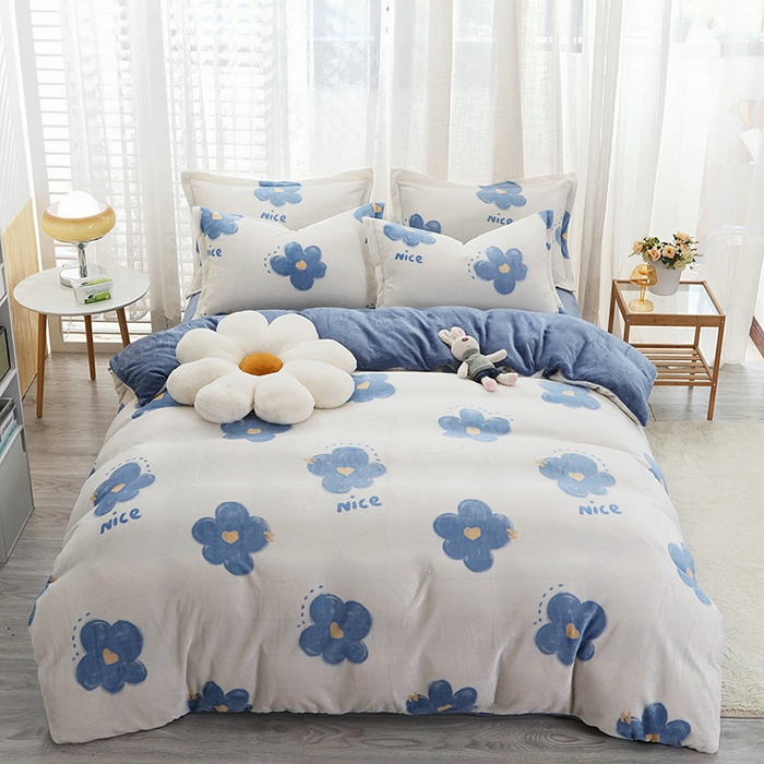 91家纺网 家纺一手货源 找家纺 宝薇 2025新款加厚保暖简约风小版印花牛奶绒四件套 花韵