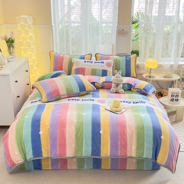 91家纺网 家纺一手货源 找家纺 518 高克重200g印花牛奶绒单被套（支持定制任意尺寸）彩虹条