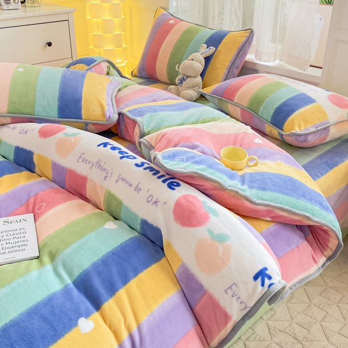 91家纺网 家纺一手货源 找家纺 518 高克重200g印花牛奶绒单被套（支持定制任意尺寸）彩虹条