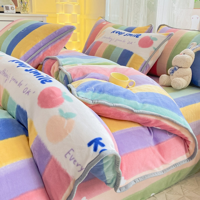 91家纺网 家纺一手货源 找家纺 518 高克重200g印花牛奶绒单被套（支持定制任意尺寸）彩虹条