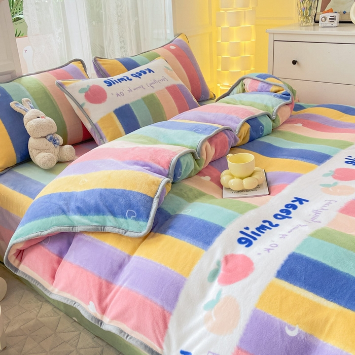 91家纺网 家纺一手货源 找家纺 518 高克重200g印花牛奶绒单被套（支持定制任意尺寸）彩虹条