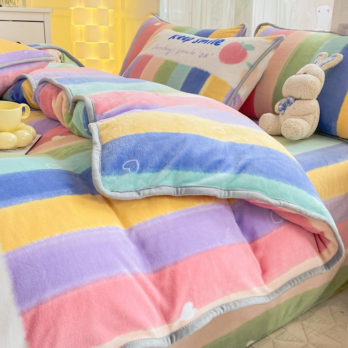 91家纺网 家纺一手货源 找家纺 518 高克重200g印花牛奶绒单被套（支持定制任意尺寸）彩虹条