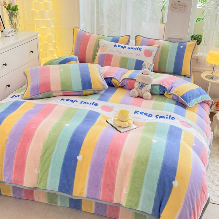 91家纺网 家纺一手货源 找家纺 518 高克重200g印花牛奶绒单被套（支持定制任意尺寸）彩虹条