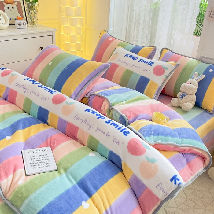 518 高克重200g印花牛奶绒单被套（支持定制任意尺寸）彩虹条