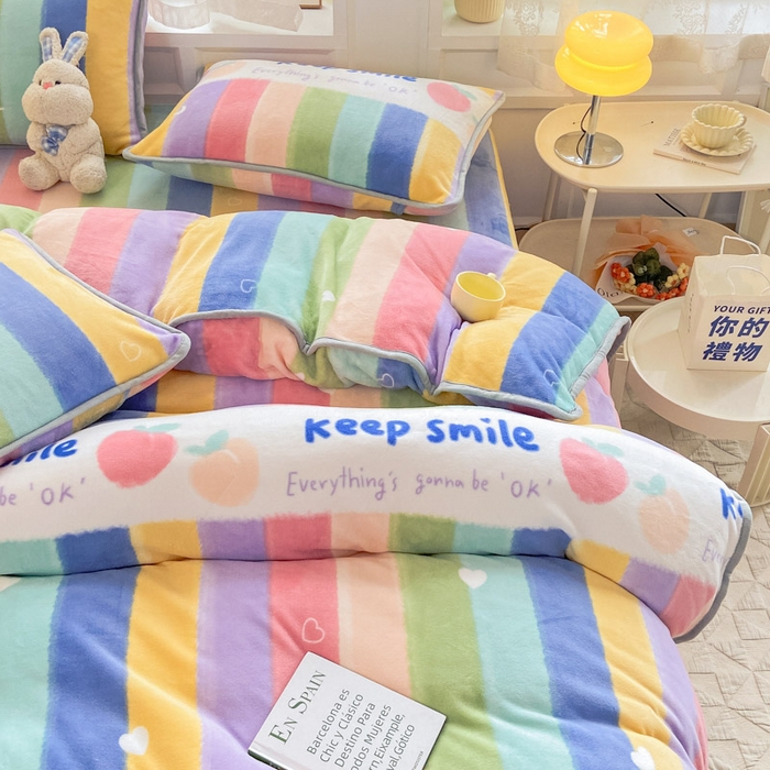 91家纺网 家纺一手货源 找家纺 518 高克重200g印花牛奶绒单被套（支持定制任意尺寸）彩虹条