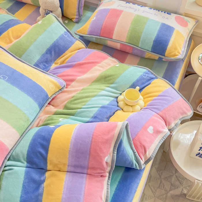 91家纺网 家纺一手货源 找家纺 518 高克重200g印花牛奶绒单被套（支持定制任意尺寸）彩虹条