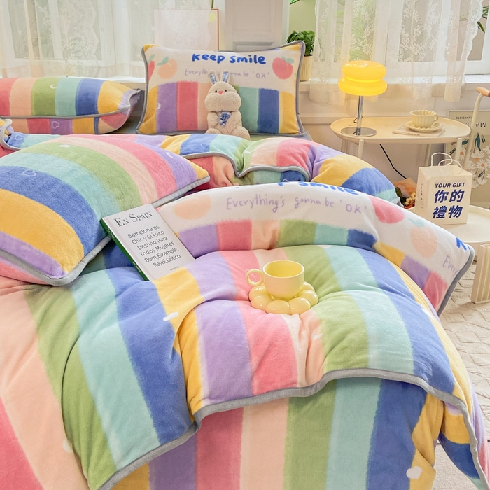 91家纺网 家纺一手货源 找家纺 518 高克重200g印花牛奶绒单被套（支持定制任意尺寸）彩虹条