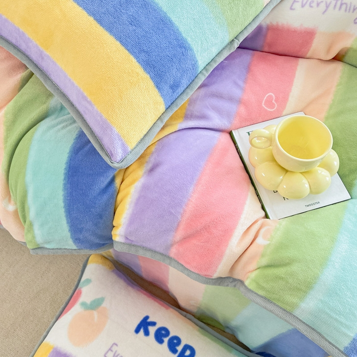 91家纺网 家纺一手货源 找家纺 518 高克重200g印花牛奶绒单被套（支持定制任意尺寸）彩虹条