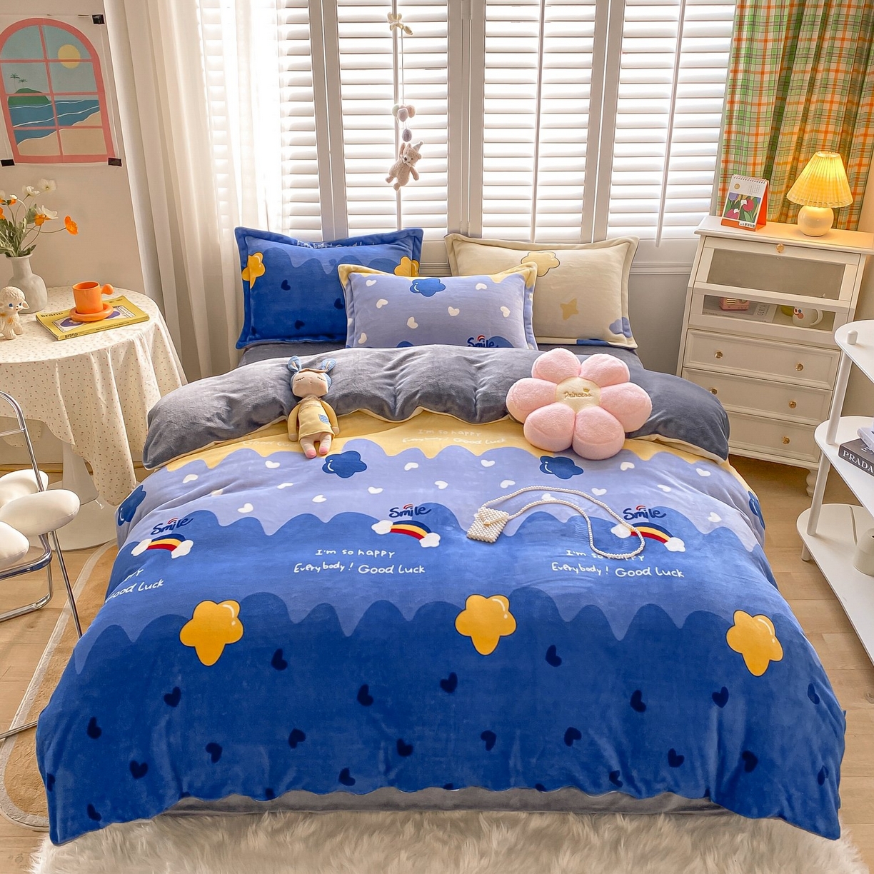 宝薇 2025新款加厚保暖简约风小版印花牛奶绒四件套 满天星
