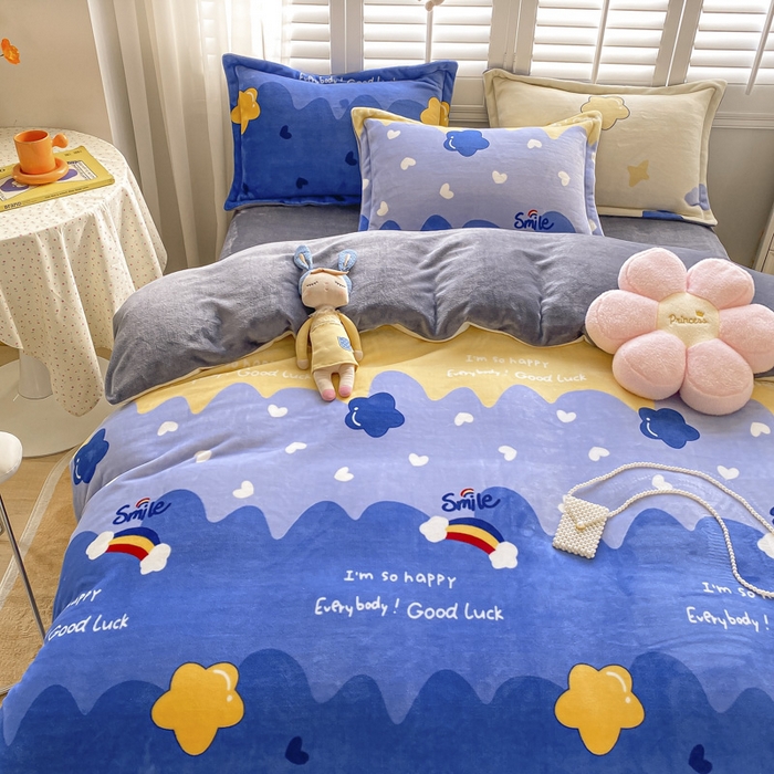 91家纺网 家纺一手货源 找家纺 宝薇 2025新款加厚保暖简约风小版印花牛奶绒四件套 满天星