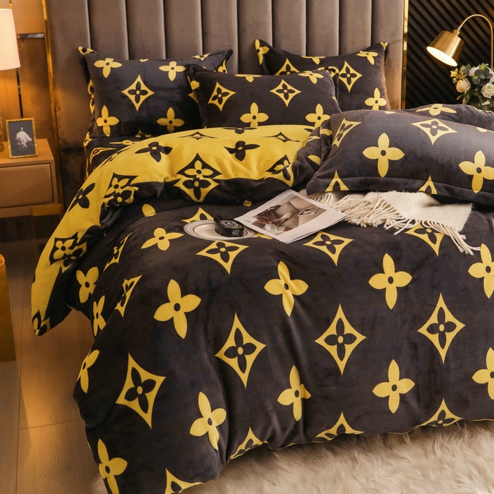 91家纺网 家纺一手货源 找家纺 宝薇 2025新款加厚保暖简约风小版印花牛奶绒四件套 大咖