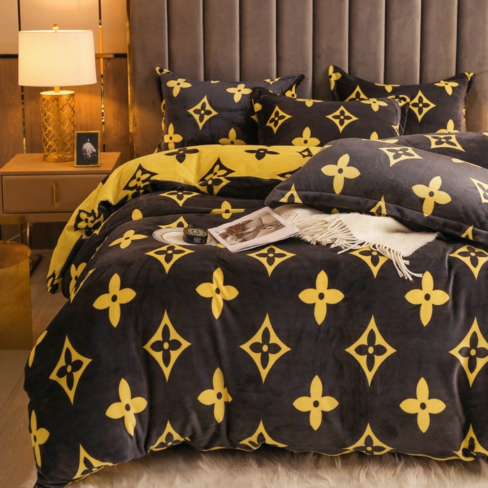 91家纺网 家纺一手货源 找家纺 宝薇 2025新款加厚保暖简约风小版印花牛奶绒四件套 大咖