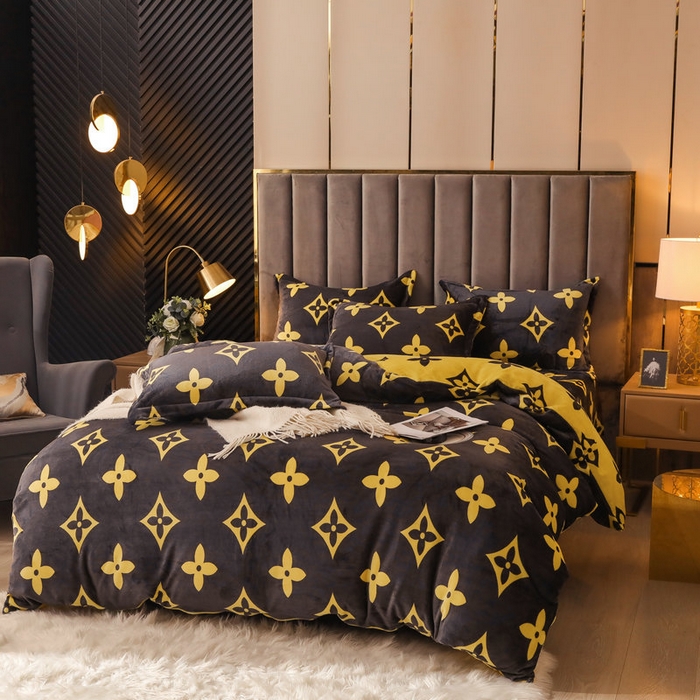 91家纺网 家纺一手货源 找家纺 宝薇 2025新款加厚保暖简约风小版印花牛奶绒四件套 大咖