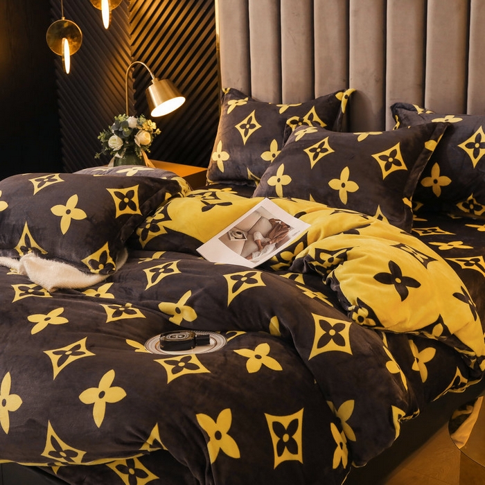 91家纺网 家纺一手货源 找家纺 宝薇 2025新款加厚保暖简约风小版印花牛奶绒四件套 大咖