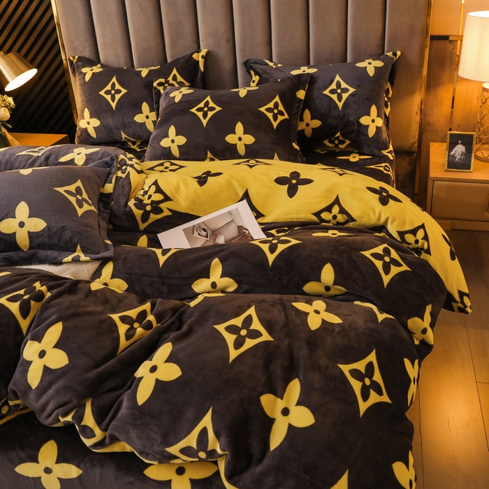 91家纺网 家纺一手货源 找家纺 宝薇 2025新款加厚保暖简约风小版印花牛奶绒四件套 大咖