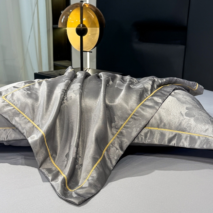 91家纺网 家纺一手货源 找家纺 栩裕纺织 2025新款提花宋锦缎四件套 莫斯灰