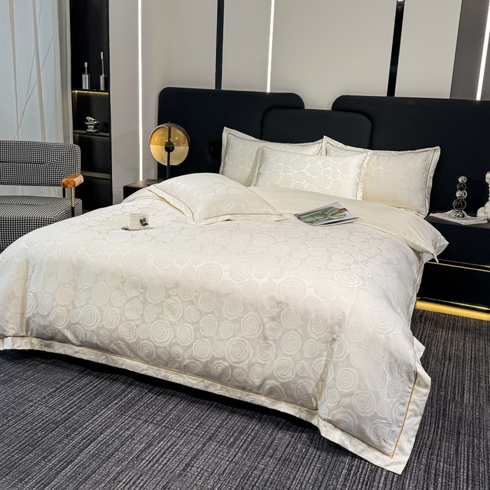 91家纺网 家纺一手货源 找家纺 栩裕纺织 2025新款提花宋锦缎四件套 溶月白