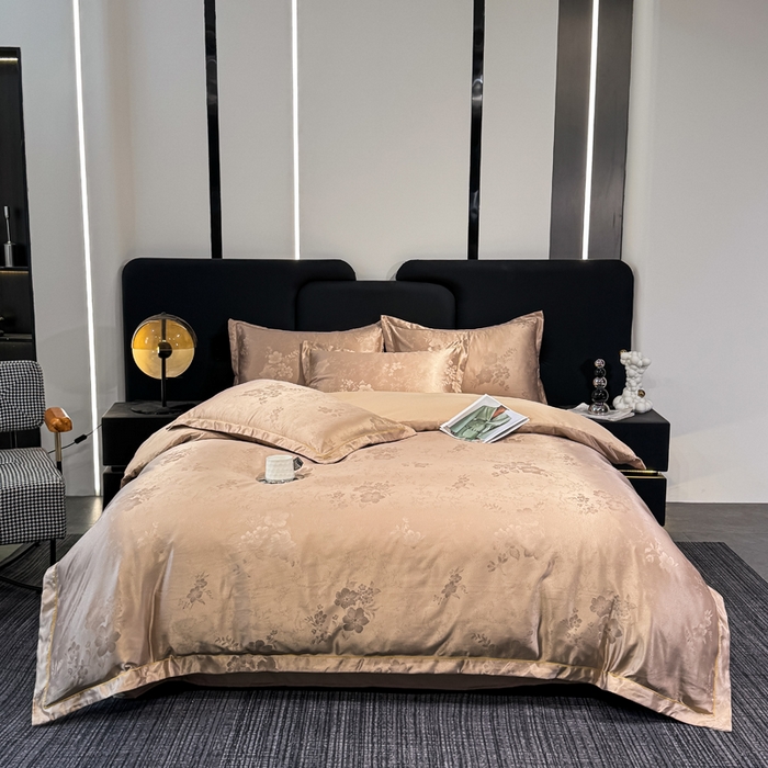 栩裕纺织 2025新款提花宋锦缎四件套 素茶咖