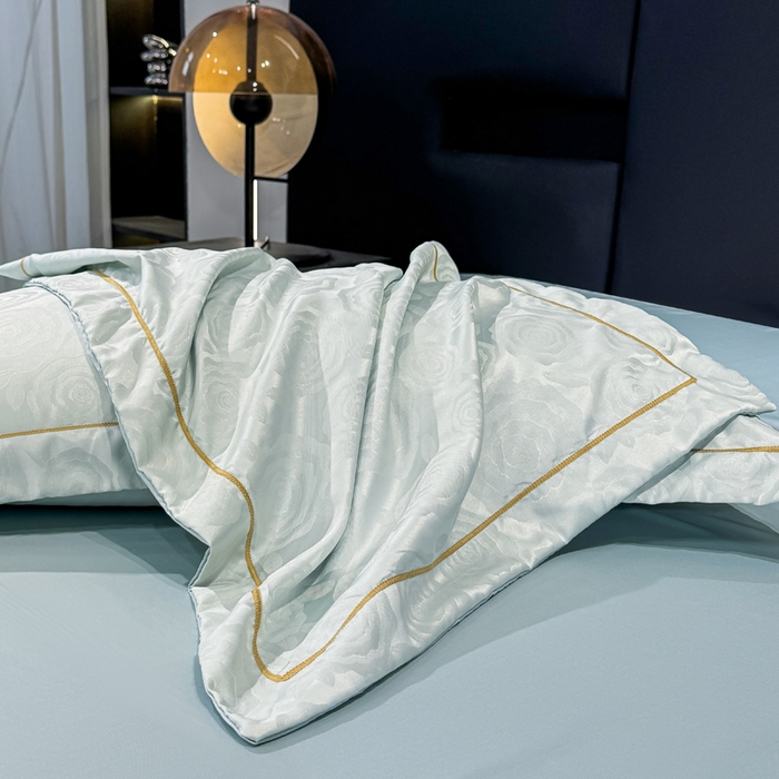 91家纺网 家纺一手货源 找家纺 栩裕纺织 2025新款提花宋锦缎四件套 玉石绿