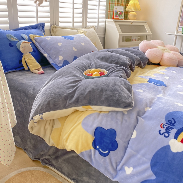 91家纺网 家纺一手货源 找家纺 宝薇 2025新款加厚保暖简约风小版印花牛奶绒四件套 满天星