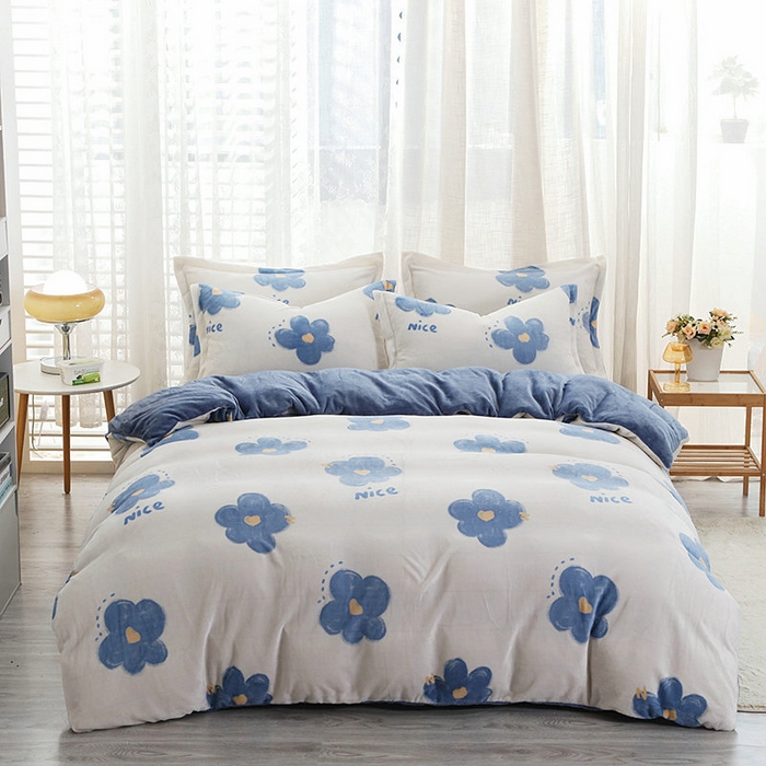 宝薇 2025新款加厚保暖简约风小版印花牛奶绒四件套 花韵