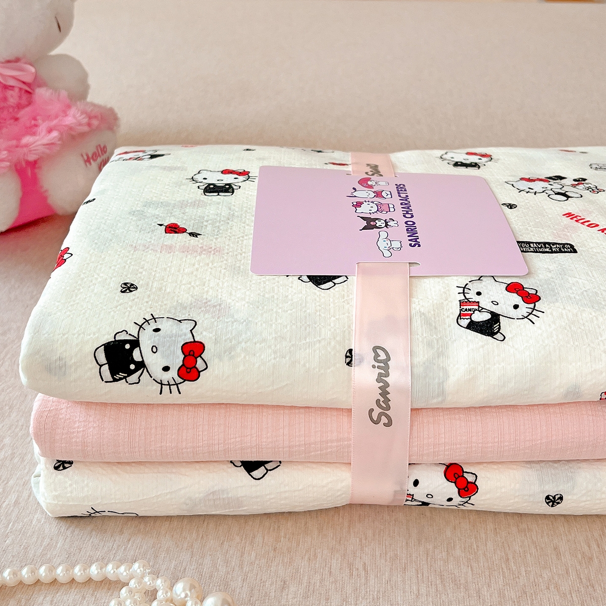 91家纺网 家纺一手货源 找家纺 奈颜 2025新款三丽鸥爆款云感双层纱印花四件套学生宿舍三件套-含防伪吊牌-提供买家秀 嗨皮KT