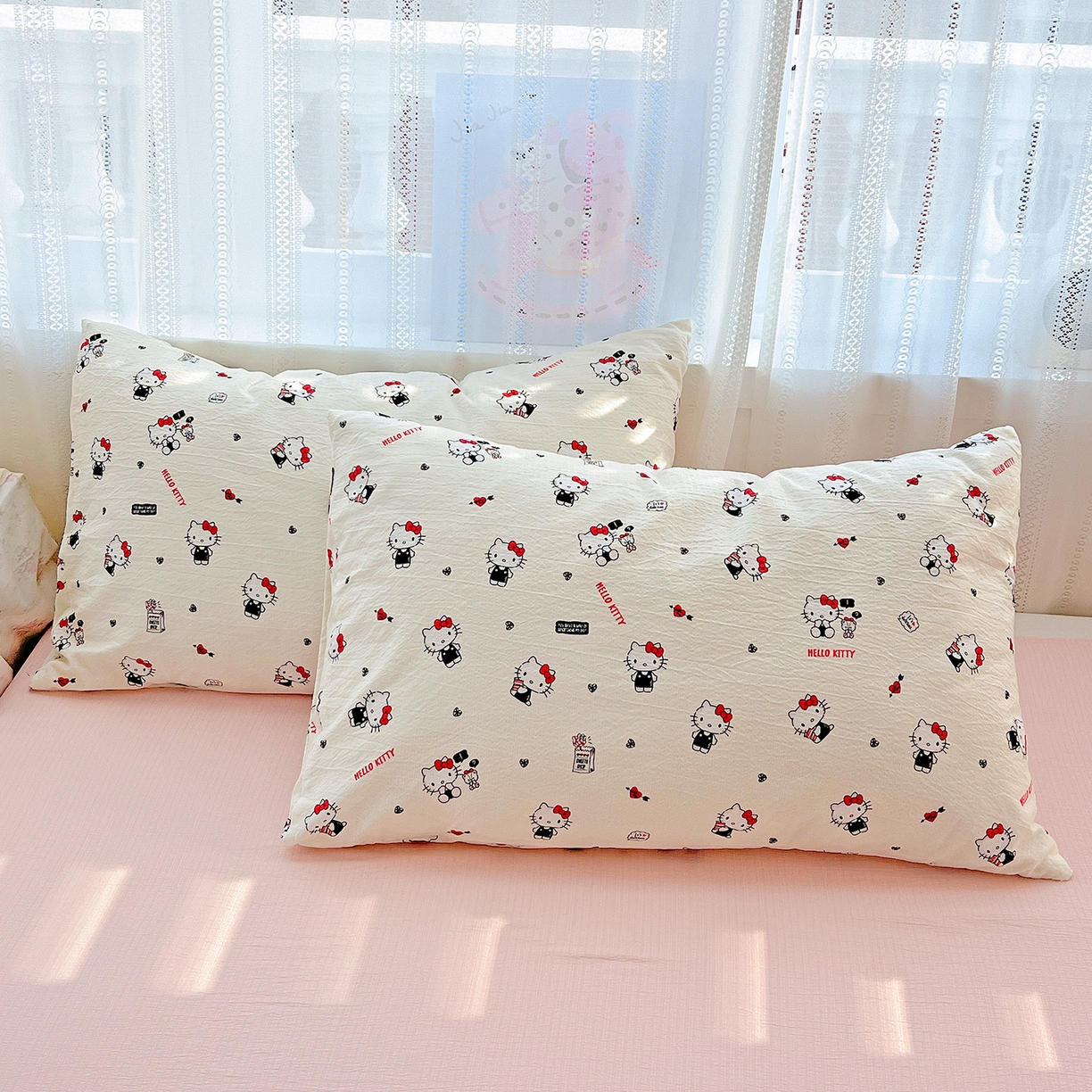 91家纺网 家纺一手货源 找家纺 奈颜 2025新款三丽鸥爆款云感双层纱印花四件套学生宿舍三件套-含防伪吊牌-提供买家秀 嗨皮KT