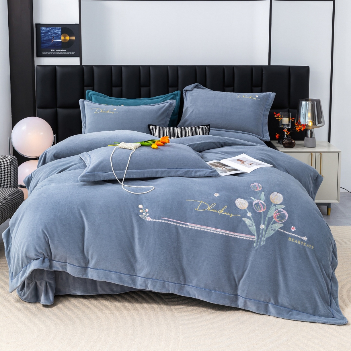 91家纺网 家纺一手货源 找家纺 （总）优姿家纺 2025新款10斤牛奶绒宽边绣花保暖四件套-郁金花香