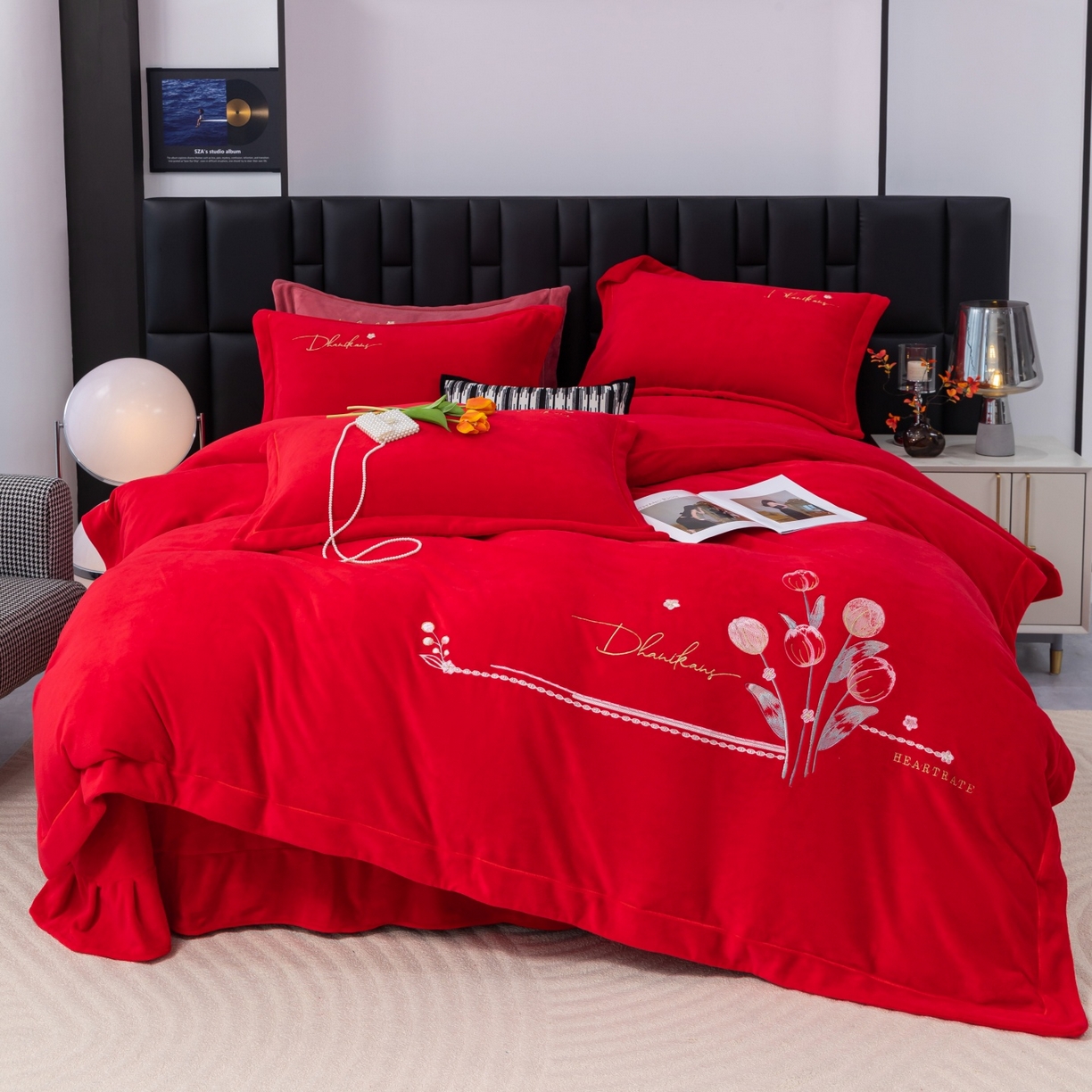 91家纺网 家纺一手货源 找家纺 （总）优姿家纺 2025新款10斤牛奶绒宽边绣花保暖四件套-郁金花香