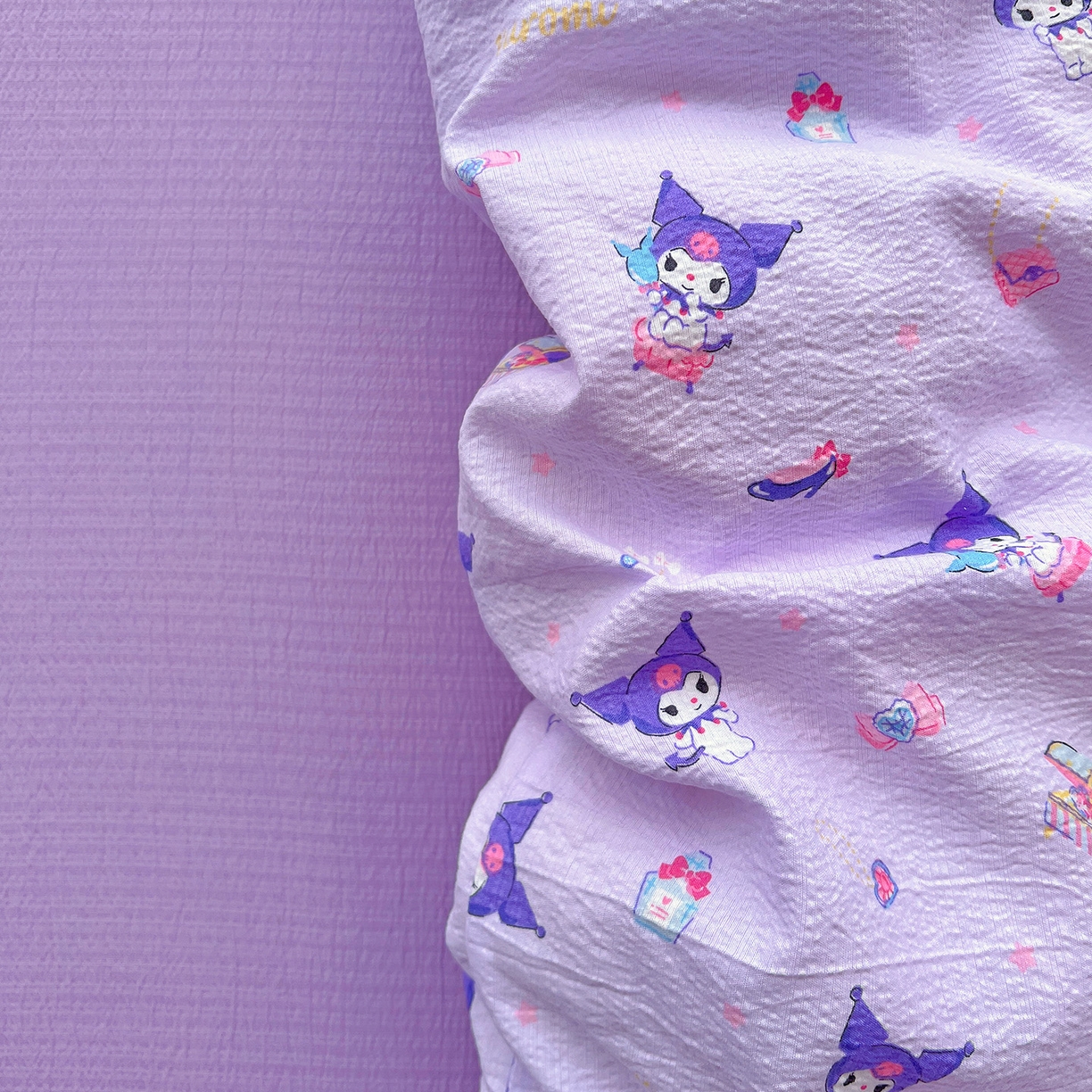 91家纺网 家纺一手货源 找家纺 奈颜 2025新款三丽鸥爆款云感双层纱印花四件套学生宿舍三件套-含防伪吊牌-提供买家秀 库洛米-浅紫