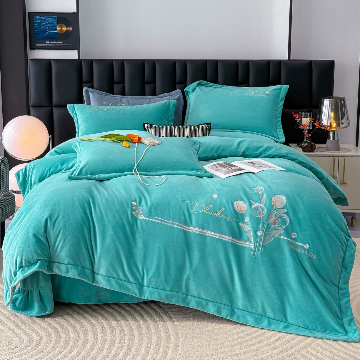 91家纺网 家纺一手货源 找家纺 （总）优姿家纺 2025新款10斤牛奶绒宽边绣花保暖四件套-郁金花香