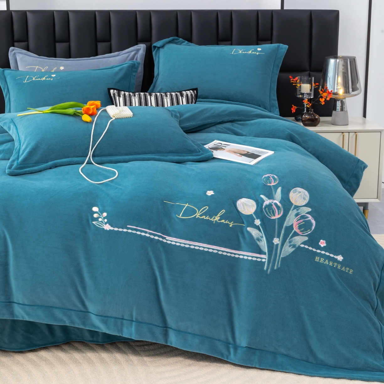 91家纺网 家纺一手货源 找家纺 （总）优姿家纺 2025新款10斤牛奶绒宽边绣花保暖四件套-郁金花香