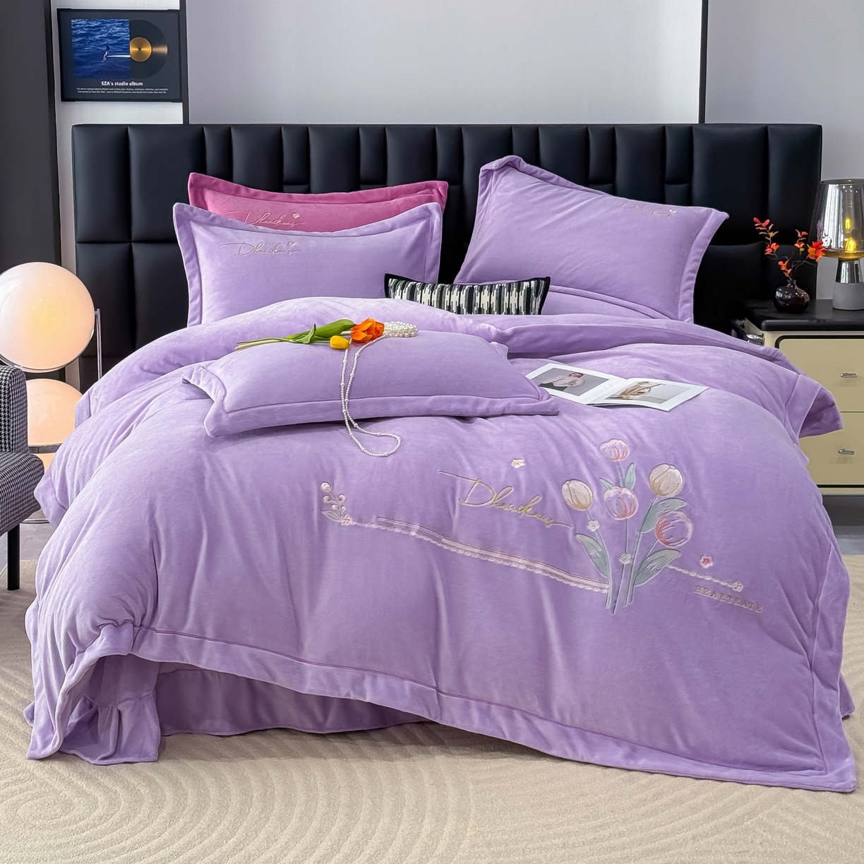 91家纺网 家纺一手货源 找家纺 （总）优姿家纺 2025新款10斤牛奶绒宽边绣花保暖四件套-郁金花香